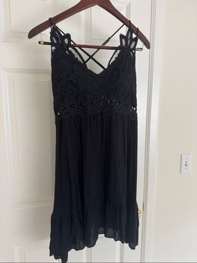 Justify Black Crochet Bodice Mini Dress